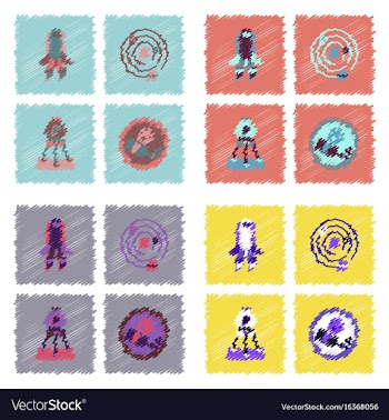 Collection of icons and cosmos concept in stroke vector image