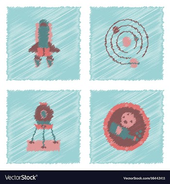 Collection of icons and cosmos concept in stroke vector image