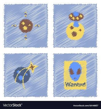 Collection of icons and cosmos concept in stroke vector image