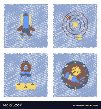 Collection of icons and cosmos concept in stroke vector image