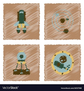 Collection of icons and cosmos concept in stroke vector image