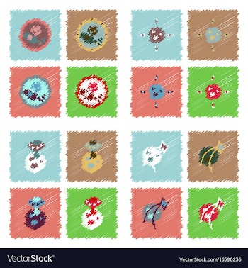 Collection of icons and cosmos concept in stroke vector image