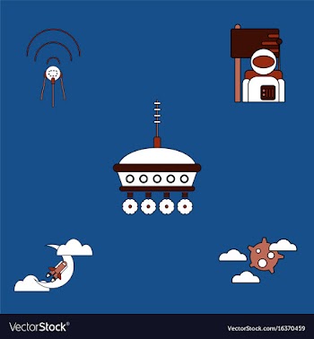 Collection of icons and cosmos satellites vector image