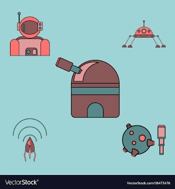 Collection of icons and cosmos technology concept vector image