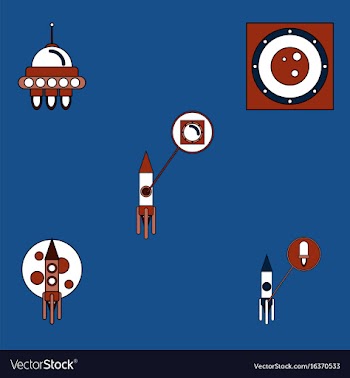 Collection of icons and cosmos technology vector image
