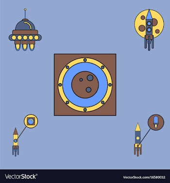 Collection of icons and cosmos technology vector image