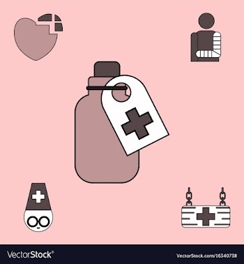 Collection of icons and medical supplies vector image