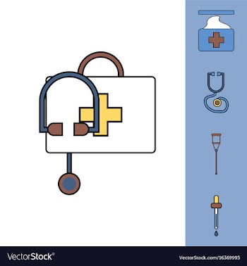 Collection of icons and medical supplies vector image