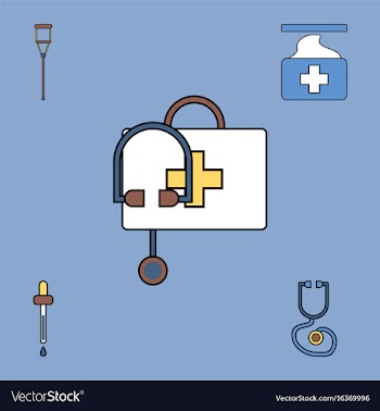 Collection of icons and medical supplies vector image