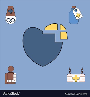 Collection of icons and medical supplies vector image