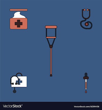 Collection of icons and medical supplies vector image