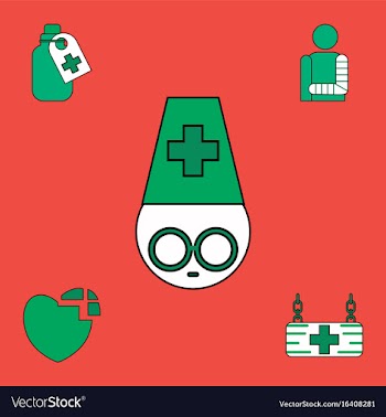 Collection of icons and medical supplies vector image