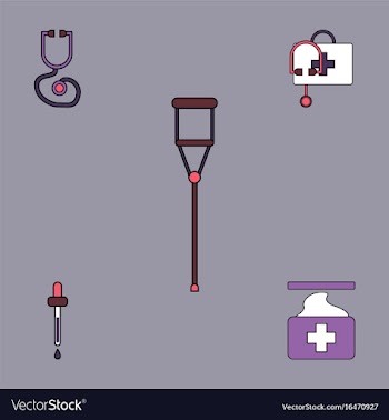 Collection of icons and medical supplies vector image