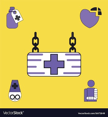 Collection of icons and medical supplies vector image
