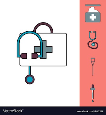 Collection of icons and medical supplies vector image