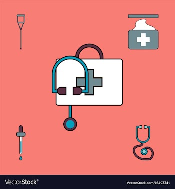 Collection of icons and medical supplies vector image