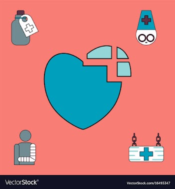Collection of icons and medical supplies vector image
