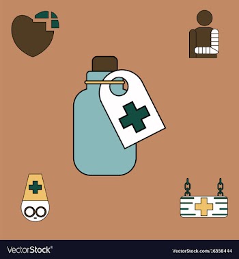 Collection of icons and medical supplies vector image