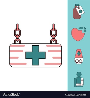 Collection of icons and medical supplies vector image