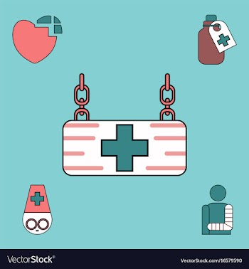Collection of icons and medical supplies vector image