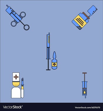 Collection of icons and medical syringes vector image