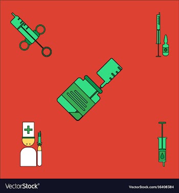 Collection of icons and medical syringes vector image