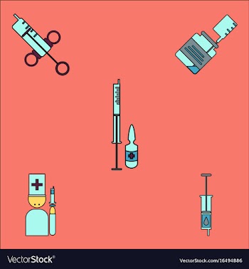 Collection of icons and medical syringes vector image