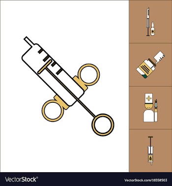 Collection of icons and medical syringes vector image
