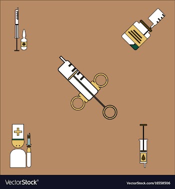 Collection of icons and medical syringes vector image