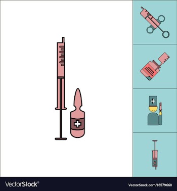 Collection of icons and medical syringes vector image