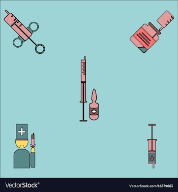 Collection of icons and medical syringes vector image