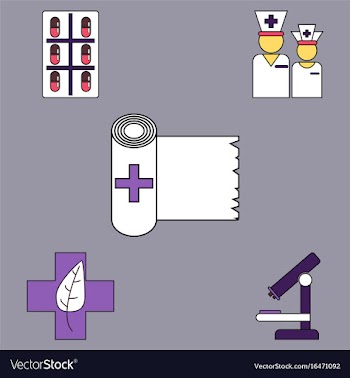 Collection of icons and medical tools vector image