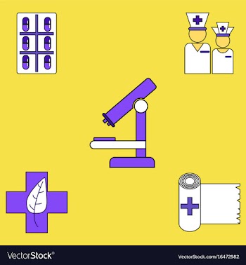 Collection of icons and medical tools vector image