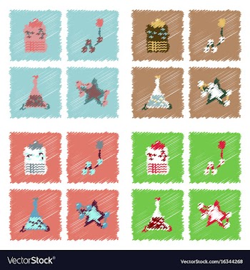 Collection of icons and molecules and atoms vector image