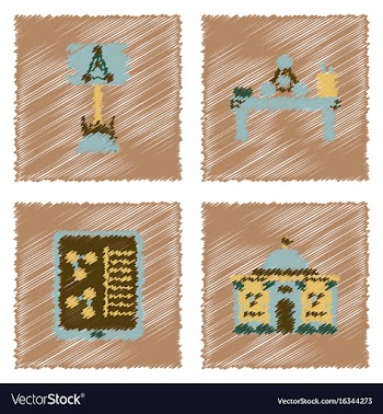 Collection of icons and molecules and atoms vector image