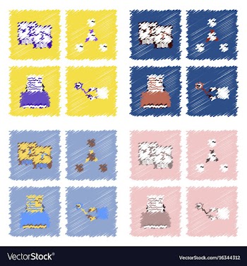 Collection of icons and molecules and atoms vector image