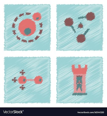 Collection of icons and molecules and atoms vector image