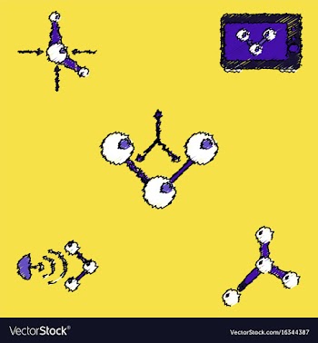 Collection of icons and molecules and atoms vector image