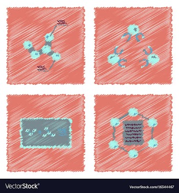 Collection of icons and molecules and atoms vector image