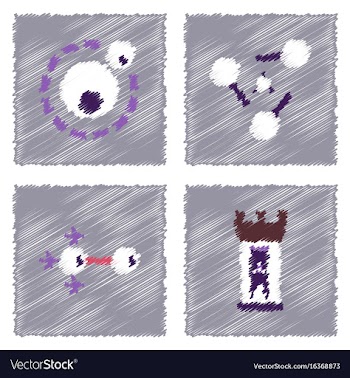 Collection of icons and molecules and atoms vector image