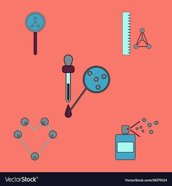 Collection of icons and molecules and atoms vector image