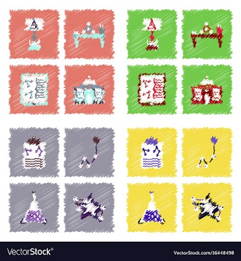 Collection of icons and molecules and atoms vector image