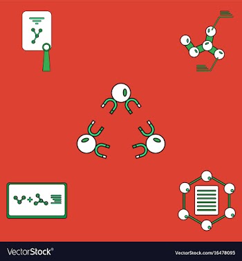 Collection of icons and molecules and atoms vector image