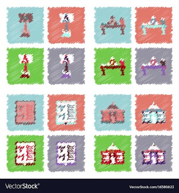 Collection of icons and molecules and atoms vector image