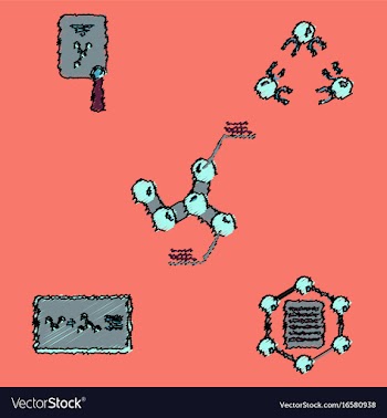 Collection of icons and molecules and atoms vector image
