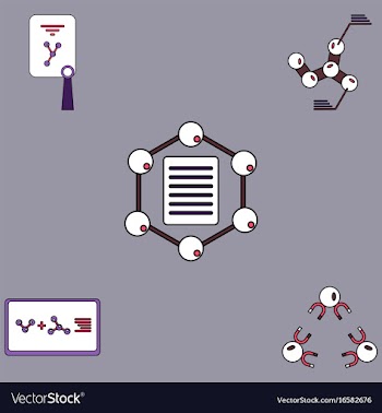 Collection of icons and molecules and atoms vector image