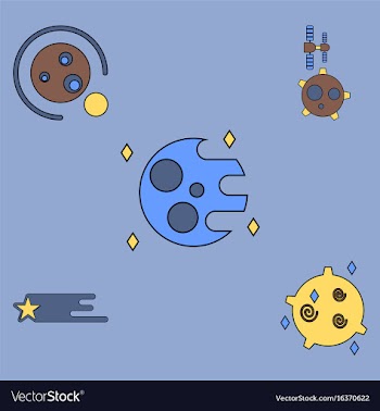 Collection of icons and planets and stars vector image