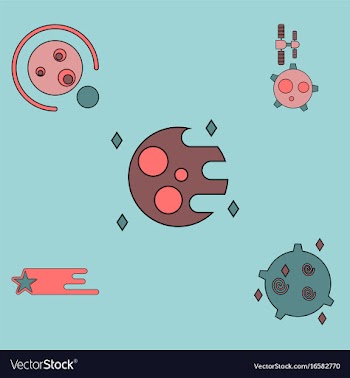 Collection of icons and planets and stars vector image