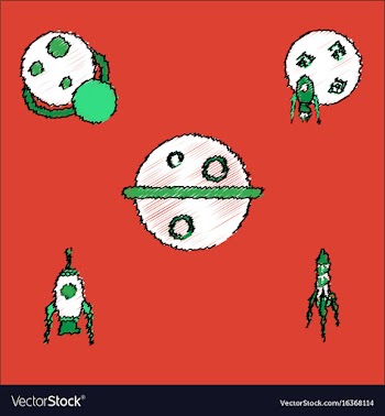 Collection of icons and space concept in stroke vector image