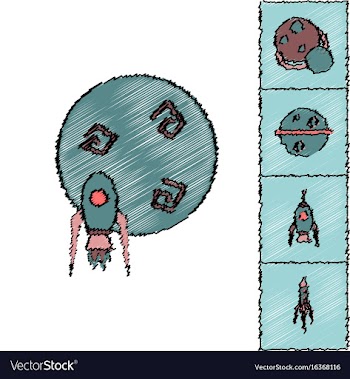 Collection of icons and space concept in stroke vector image
